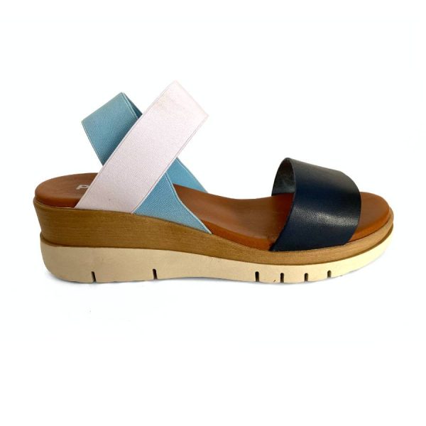 Sandalias de cuña para mujer en piel marino y blanco