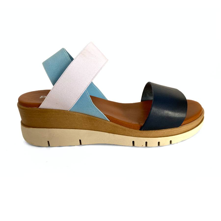 Sandalias de cuña para mujer en piel marino y blanco: imagen 1