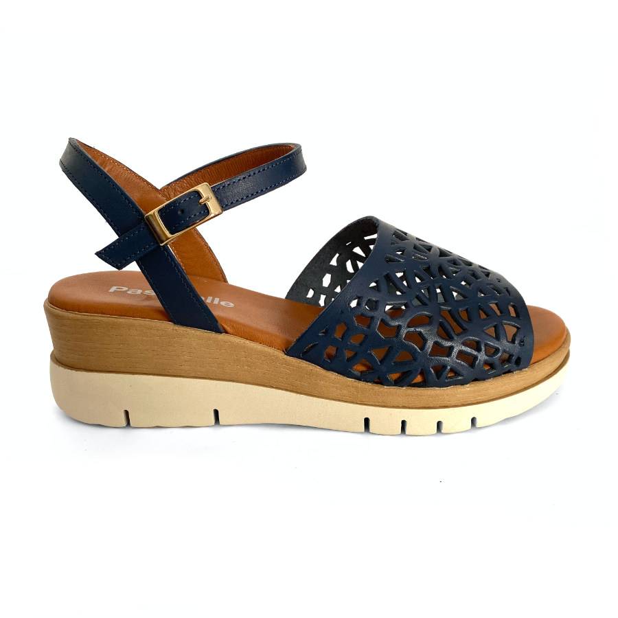 Sandalias de cuña para mujer en piel marino: imagen 1