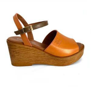 Sandalias de cuña con plataforma para mujer en piel mango