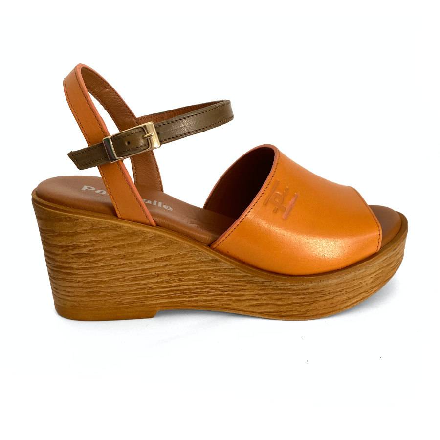 Sandalias de cuña con plataforma para mujer en piel mango: imagen 1