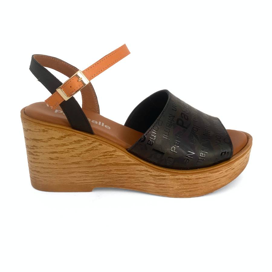 Sandalias de cuña con plataforma para mujer en piel negra: imagen 1