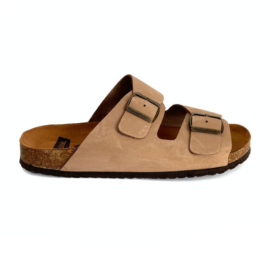 Sandalias bio de hombre en piel nobuk taupe con hebillas: imagen 1