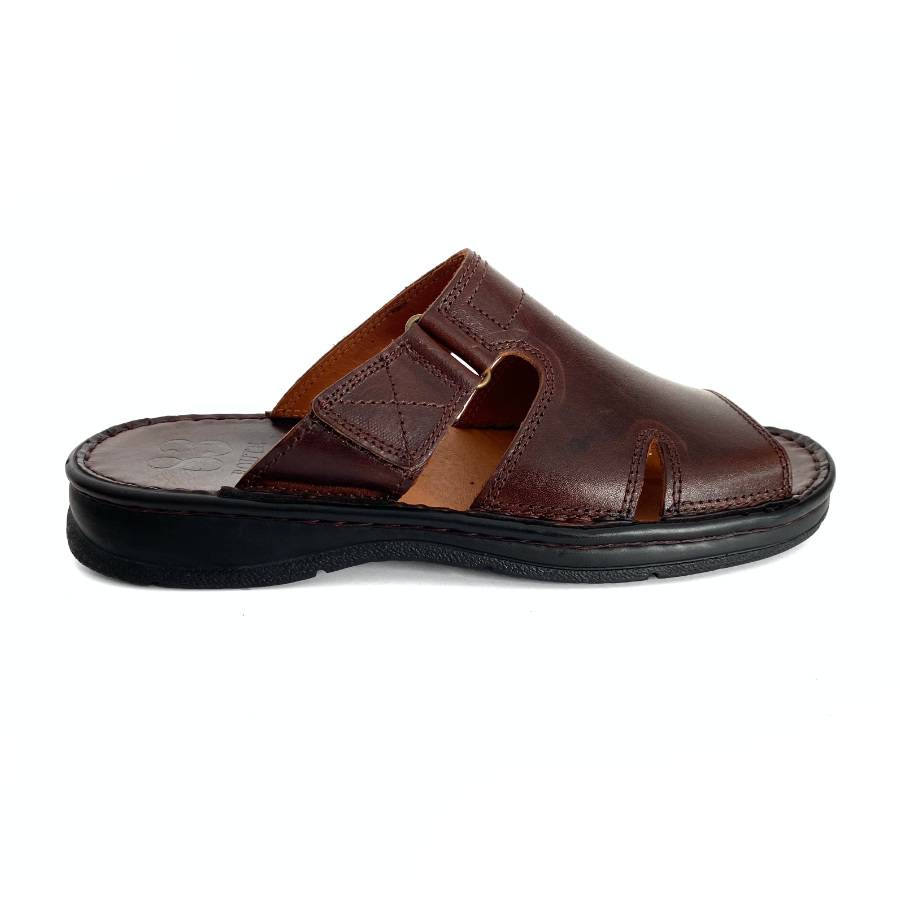 Sandalias de hombre en piel marrón con velcro: imagen 1