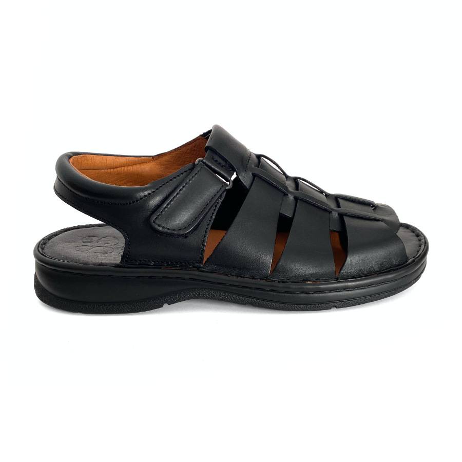 Sandalias de hombre en piel negra con velcro: imagen 1
