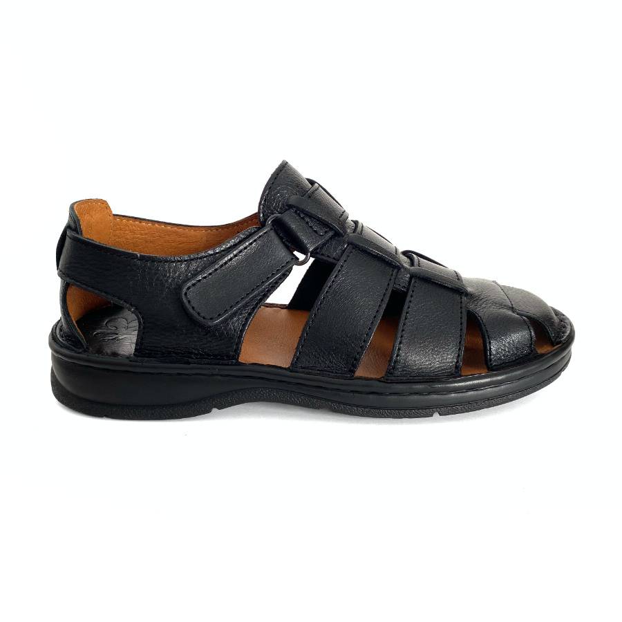 Sandalias de hombre en piel negra con velcro: imagen 1