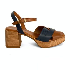 Sandalias de plataforma para mujer en piel camel y marino