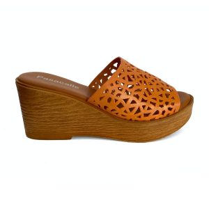 Sandalias de cuña con plataforma para mujer en piel mango