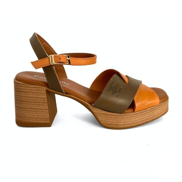 Sandalias de plataforma para mujer en piel mango kaki