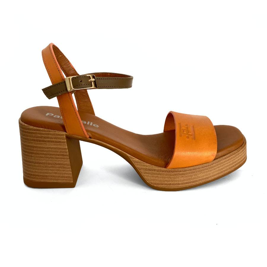 Sandalias de plataforma para mujer en piel mango y kaki: imagen 1