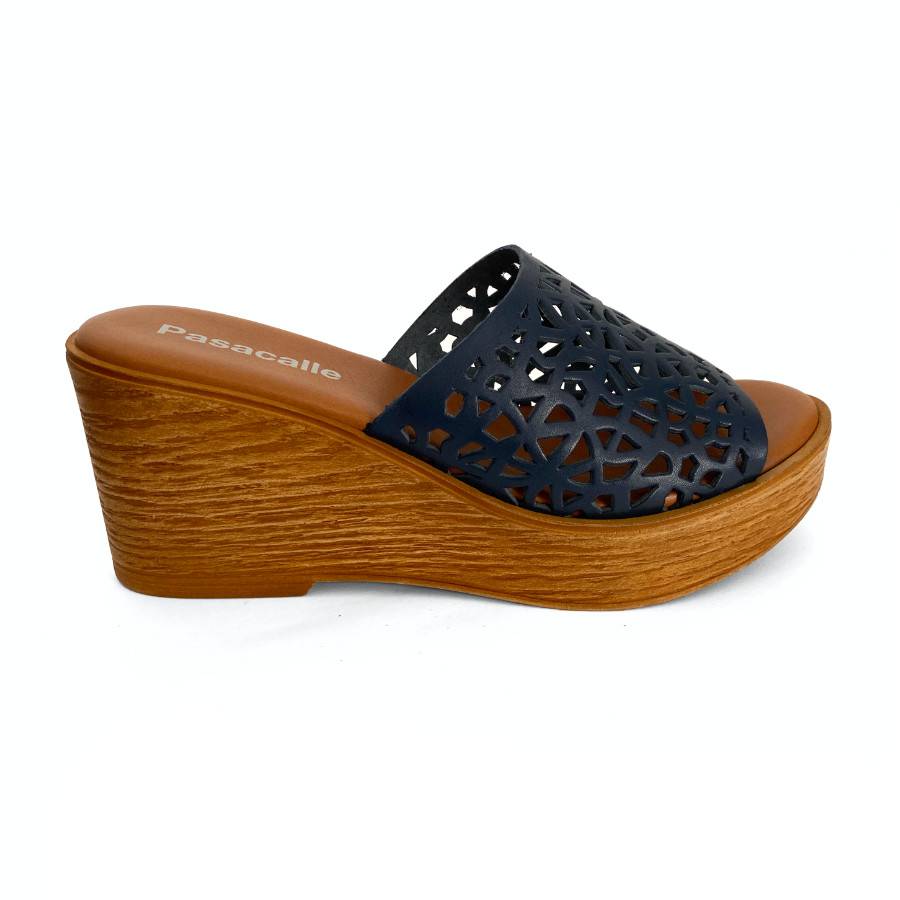 Sandalias de cuña con plataforma para mujer en piel marino: imagen 1