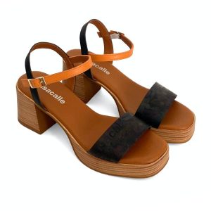 Sandalias con plataforma para mujer en piel negro y mango
