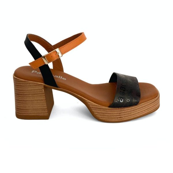 Sandalias con plataforma para mujer en piel negro y mango