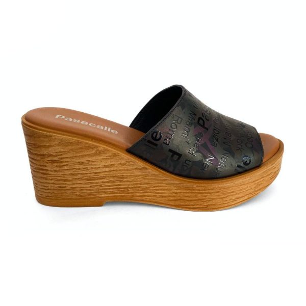 Sandalias de cuña con plataforma para mujer en piel negra