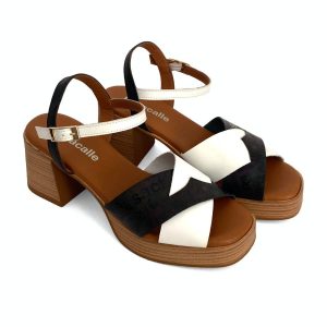 Sandalias con plataforma para mujer en piel blanco y negro