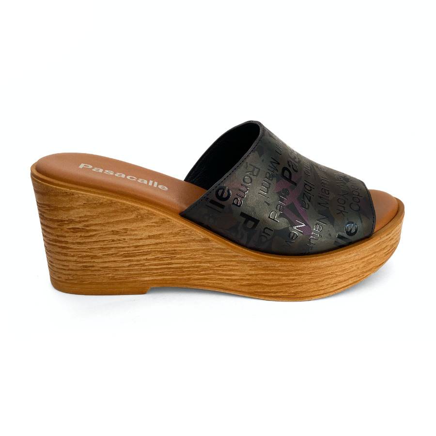 Sandalias de cuña con plataforma para mujer en piel negra: imagen 1