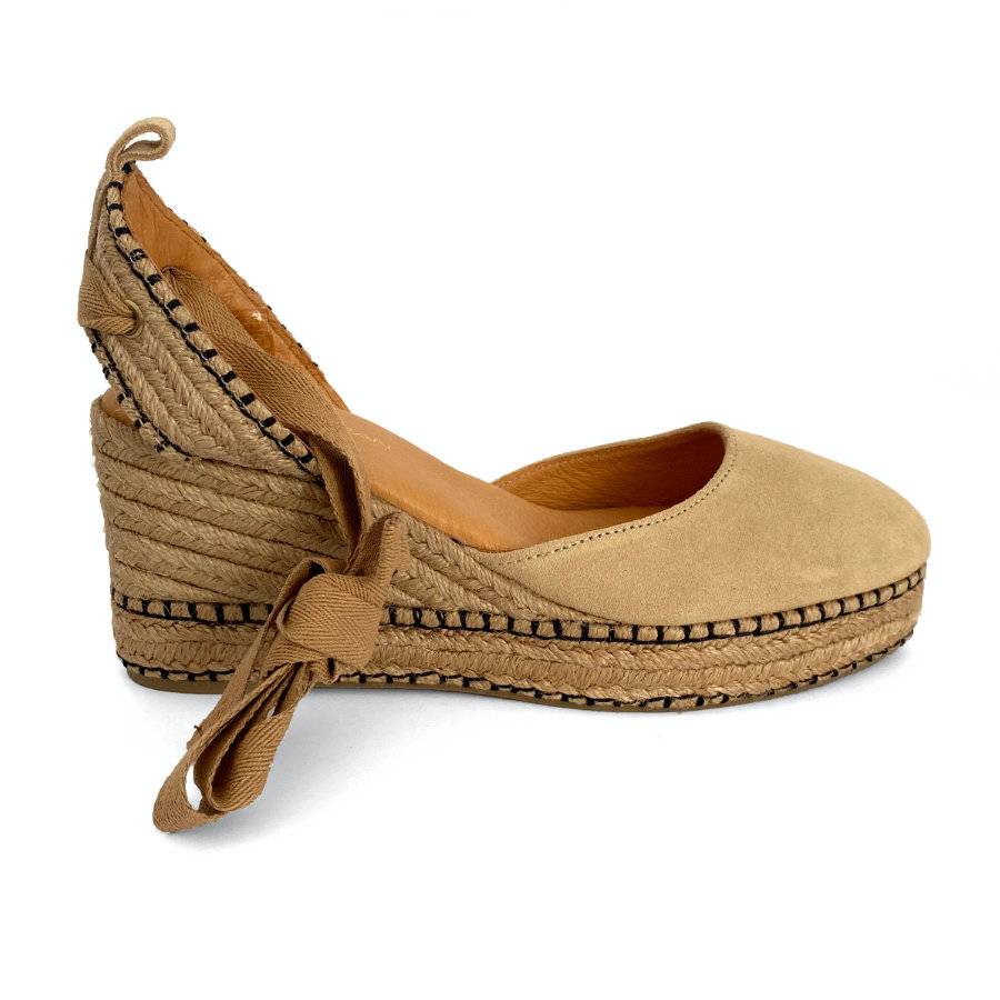 Zapatilla de cuña en yute para mujer en piel beige: imagen 1