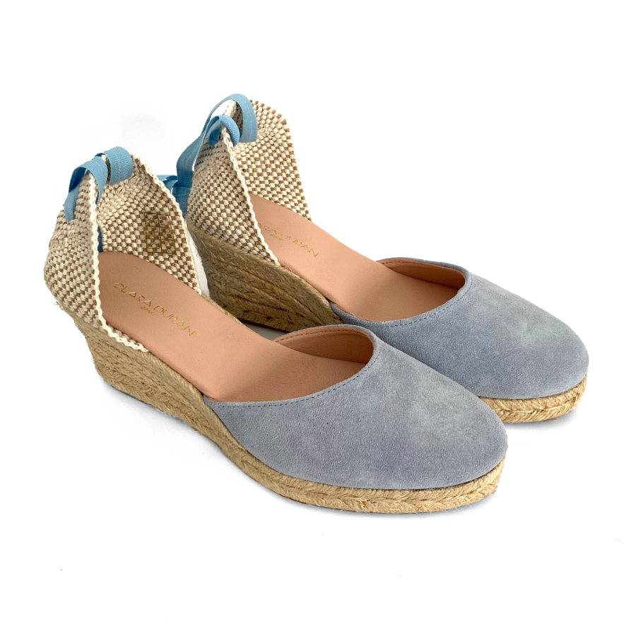 Zapatilla en cuña de yute para mujer en piel celeste: imagen 2