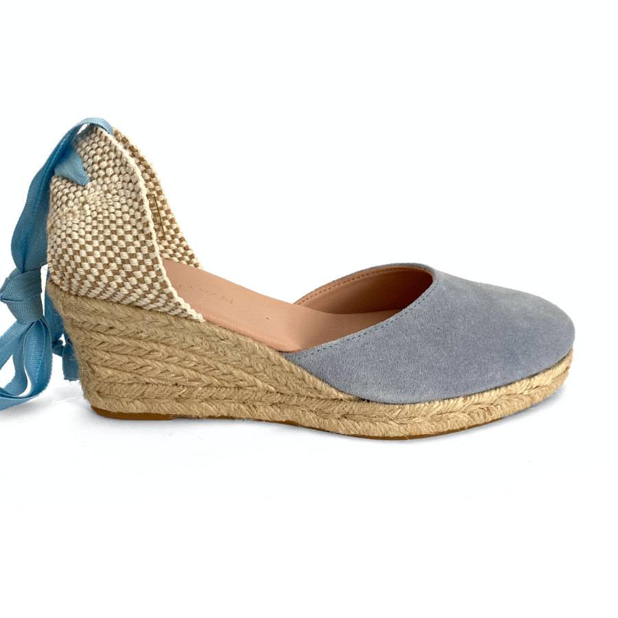 Zapatilla en cuña de yute para mujer en piel celeste: imagen 1