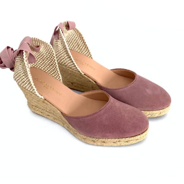 Zapatilla de cuña yute para mujer en piel lila