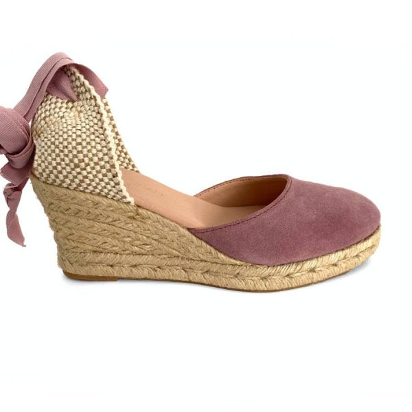 Zapatilla de cuña yute para mujer en piel lila