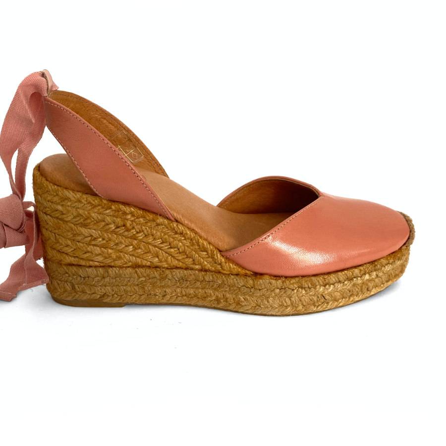 Zapatilla en cuña de yute para mujer en piel maquillaje: imagen 1