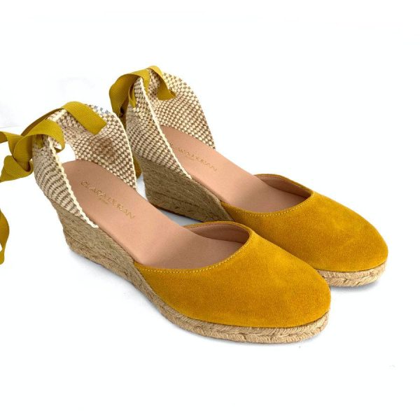 Zapatilla de cuña en yute para mujer en piel ocre