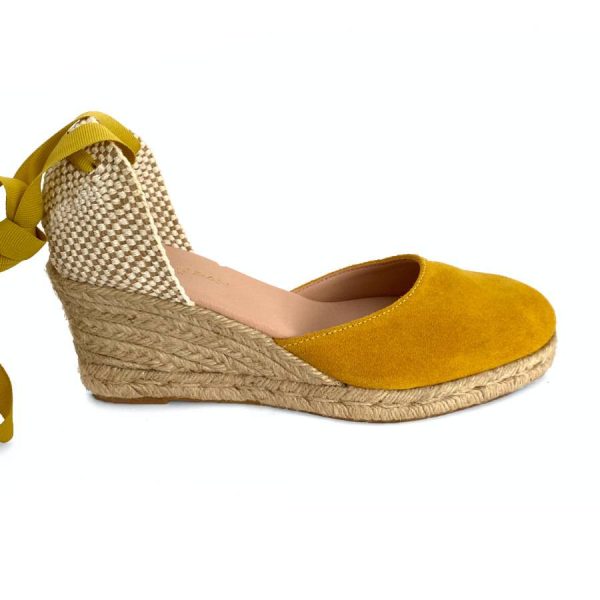 Zapatilla de cuña en yute para mujer en piel ocre