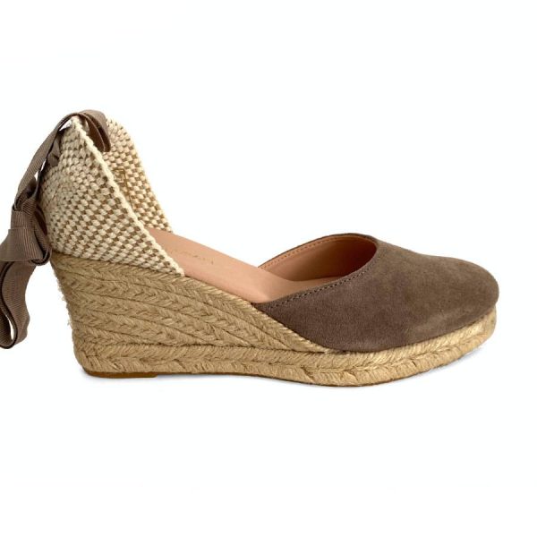 Zapatilla de cuña en yute para mujer en piel taupe