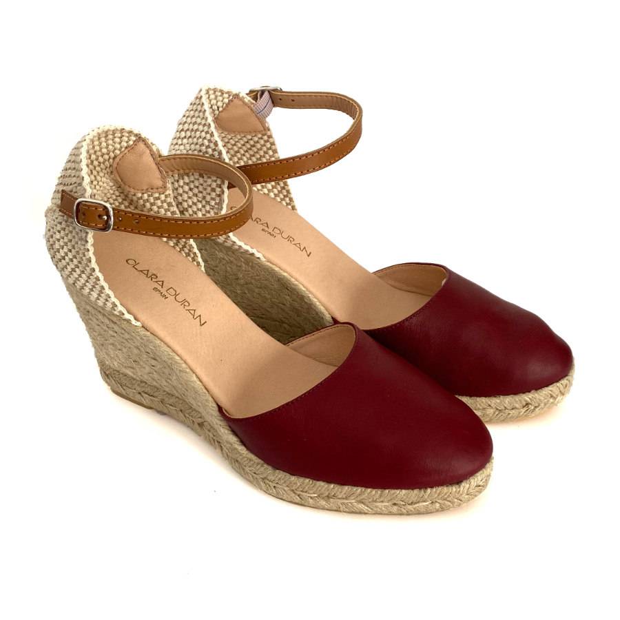 Zapatilla de cuña en yute para mujer en piel burdeos: imagen 2