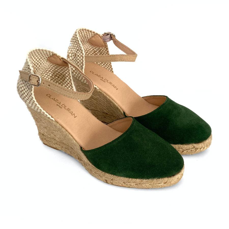 Zapatilla de cuña en yute para mujer en piel kaki: imagen 2