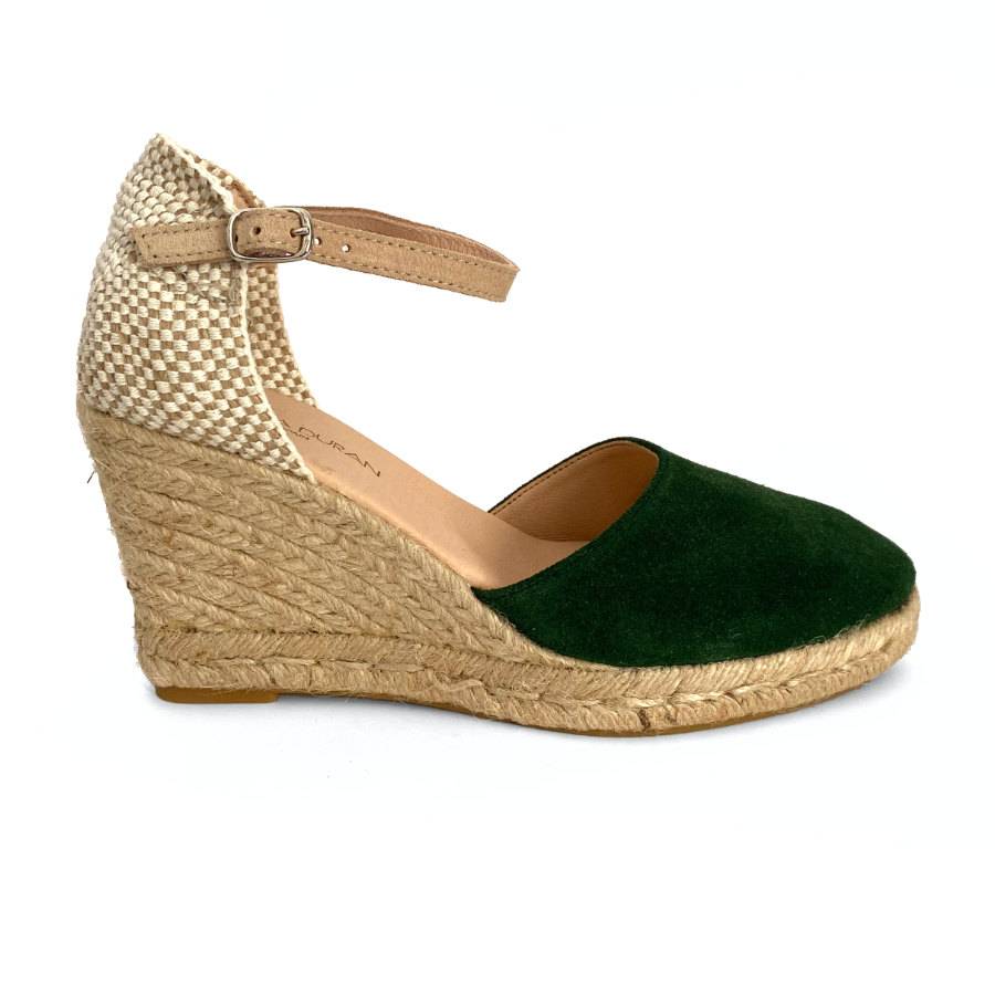 Zapatilla de cuña en yute para mujer en piel kaki: imagen 1