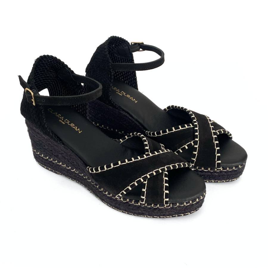 Zapatillas de cuña en yute negras para mujer: imagen 2