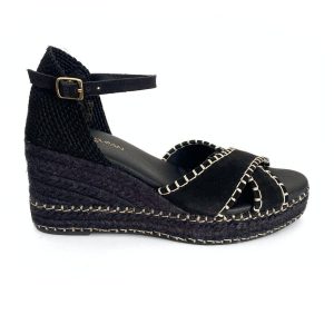 Zapatillas de cuña en yute negras para mujer