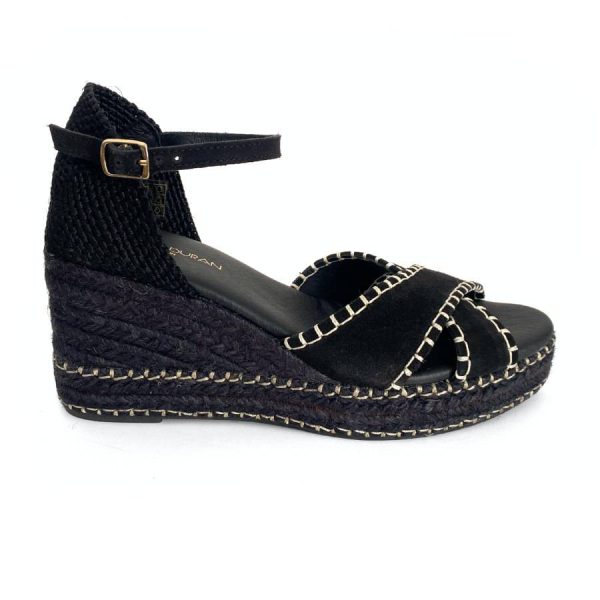 Zapatillas de cuña en yute negras para mujer