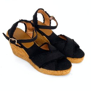 Zapatillas de cuña en yute para mujer en negro
