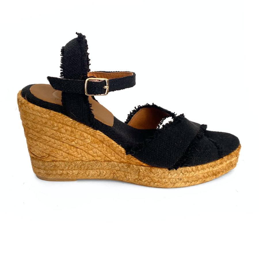 Zapatillas de cuña en yute para mujer en negro: imagen 1