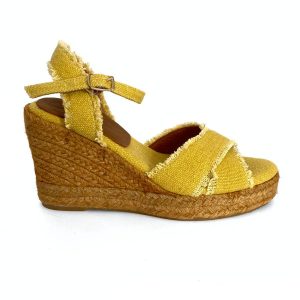 Zapatillas en cuña de yute para mujer en color ocre