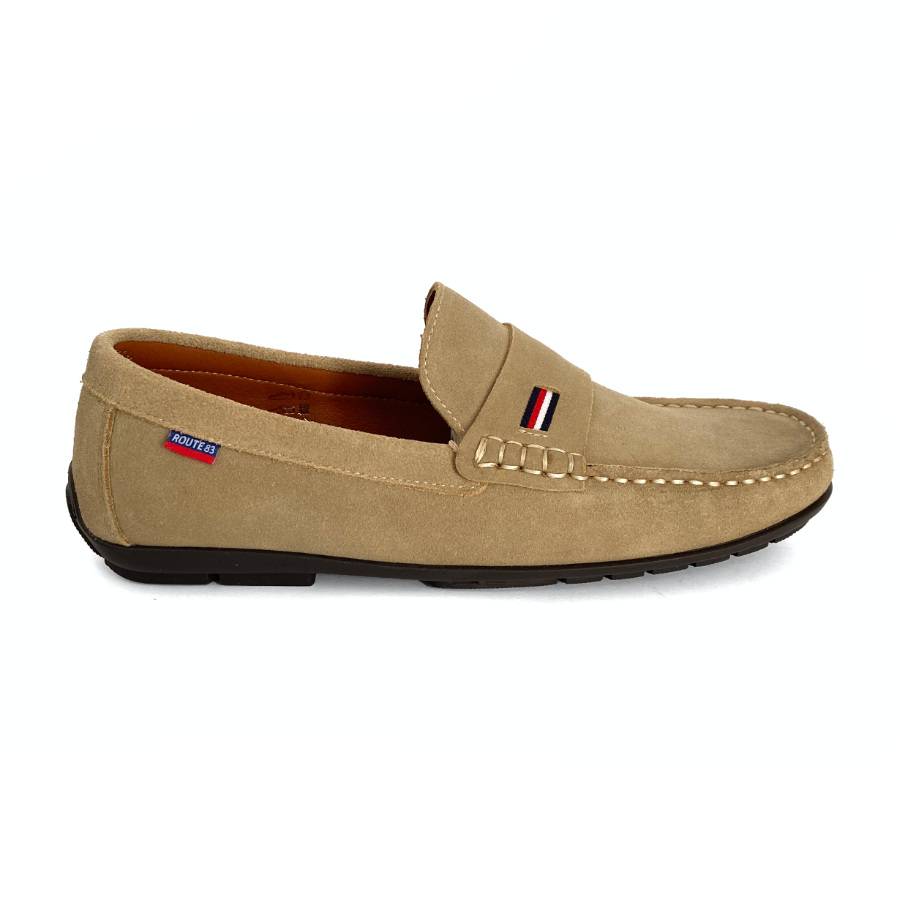 Mocasín de hombre en piel serraje beige: imagen 1
