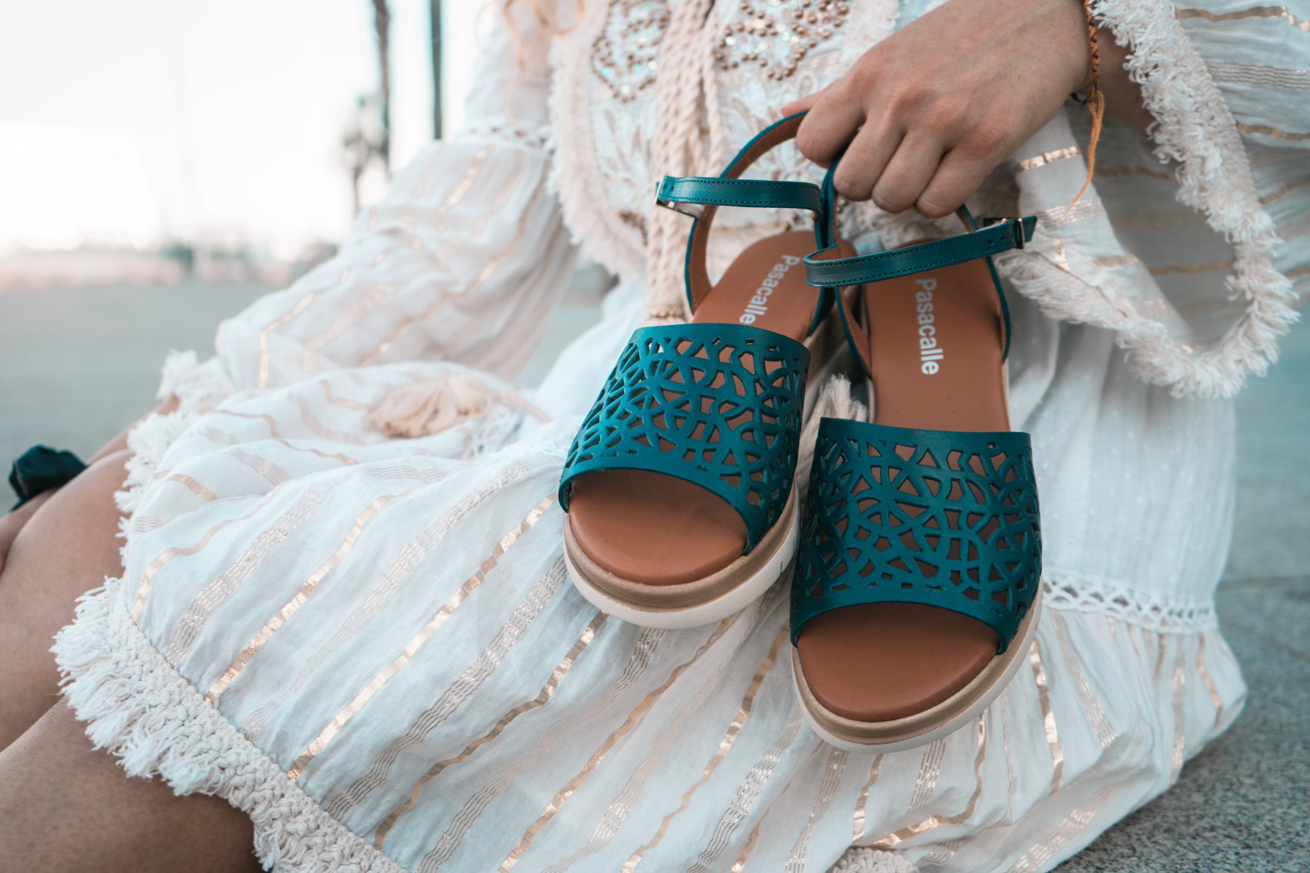 Sandalias de cuña para mujer en piel marino: imagen 7