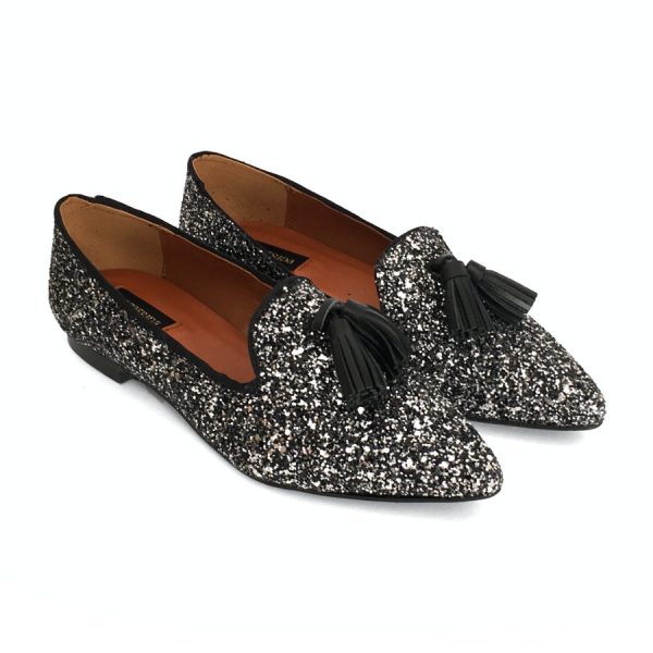 Bailarinas bajas para mujer de piel y glitter plomo