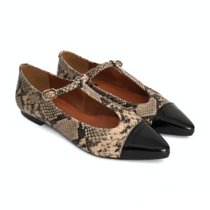 Bailarinas bajas para mujer en piel boa y piel charol negro