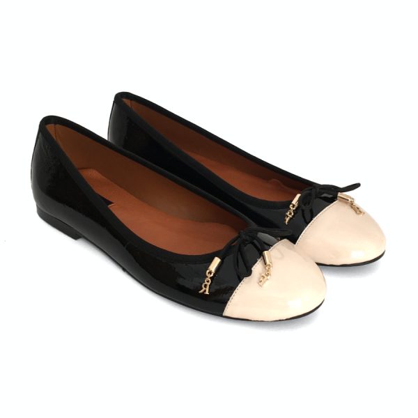 Bailarinas bajas para mujer en piel charol crudo y piel charol negro