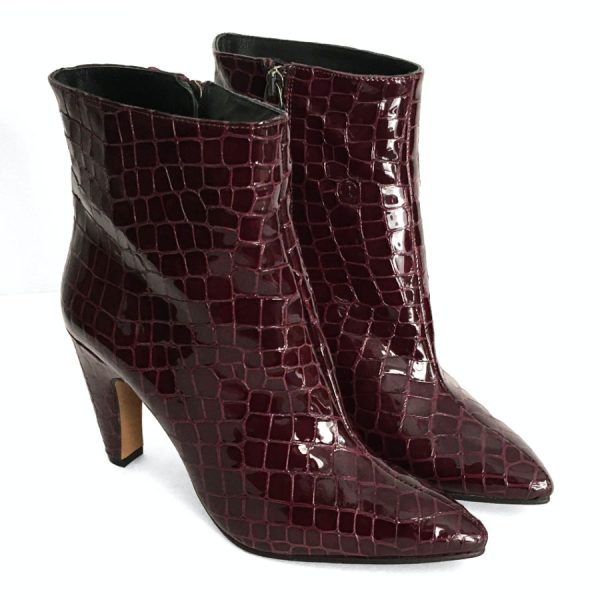 Botines para mujer en piel pitón burdeos