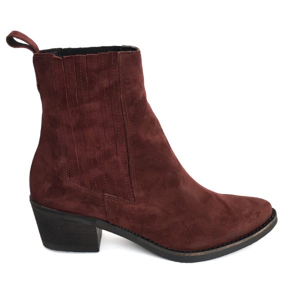 Botines para mujer en piel anteado burdeos