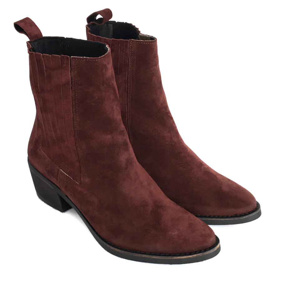 Botines para mujer en piel anteado burdeos: imagen 2