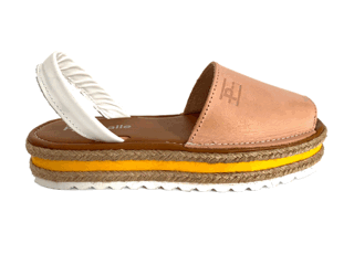 Sandalias bajas para mujer en piel rosa blanco