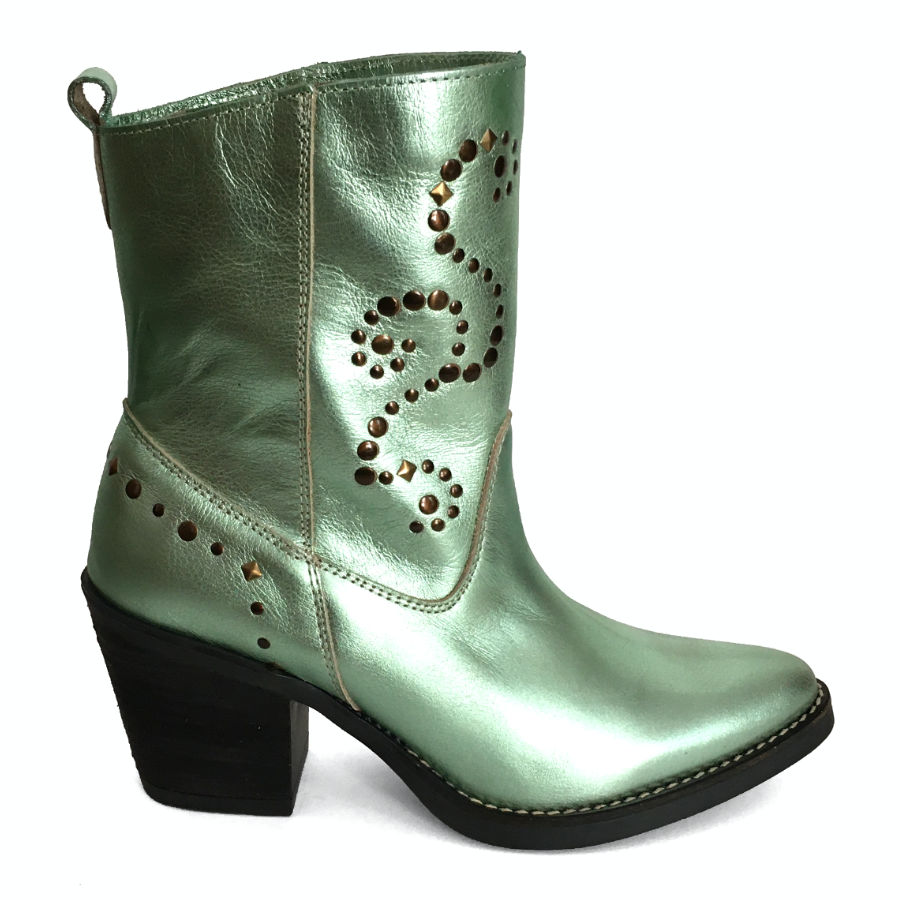 Botas cowboy para mujer en piel green con tachas: imagen 1