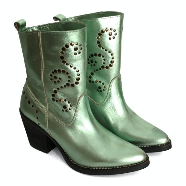 Botas cowboy para mujer en piel green con tachas