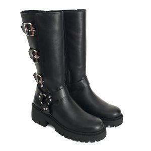 Botas de motorista altas para mujer en piel negra